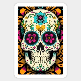 Dia De Los Muertos, Retro Sugar Skull Design Sticker